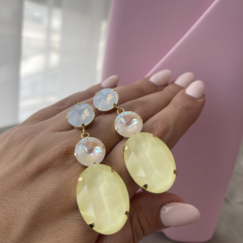 «Obsession” χειροποίητα σκουλαρίκια σε pastel αποχρώσεις του κίτρινου! Επιχρυσωμένα με κρύσταλλα Swarovski! - Image 2