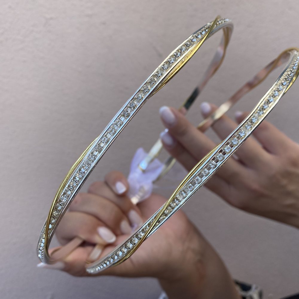 “Sun rays” επάργυρα στέφανα γάμου, δίχρωμα με κρυσταλλάκια! - Image 5