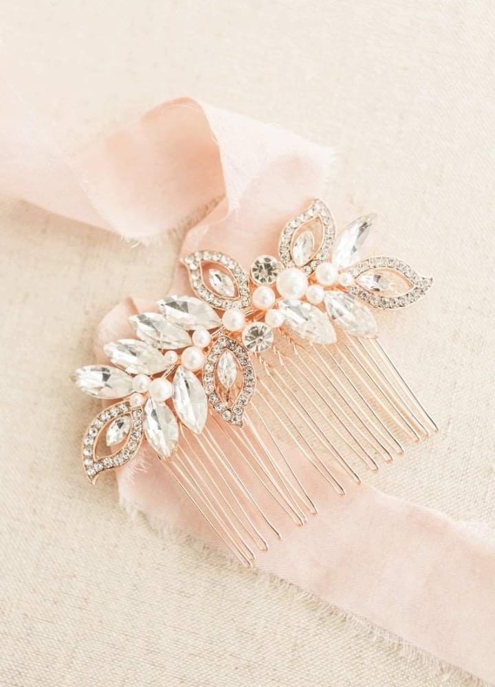 Rose Gold bridal comb..χτενάκι σε ροζ χρυσό με λαμπερά κρύσταλλα ! - Image 5