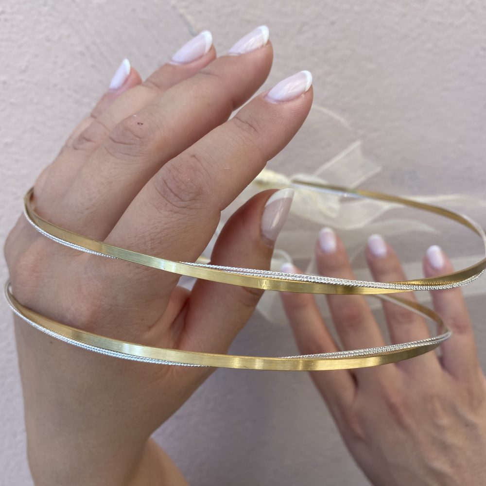 “Magnetic” πανέμορφα στέφανα. Χειροποίητα δίχρωμα, σε minimal γραμμή , χρυσό ματ με λαμπερή διακόσμηση! - Image 5