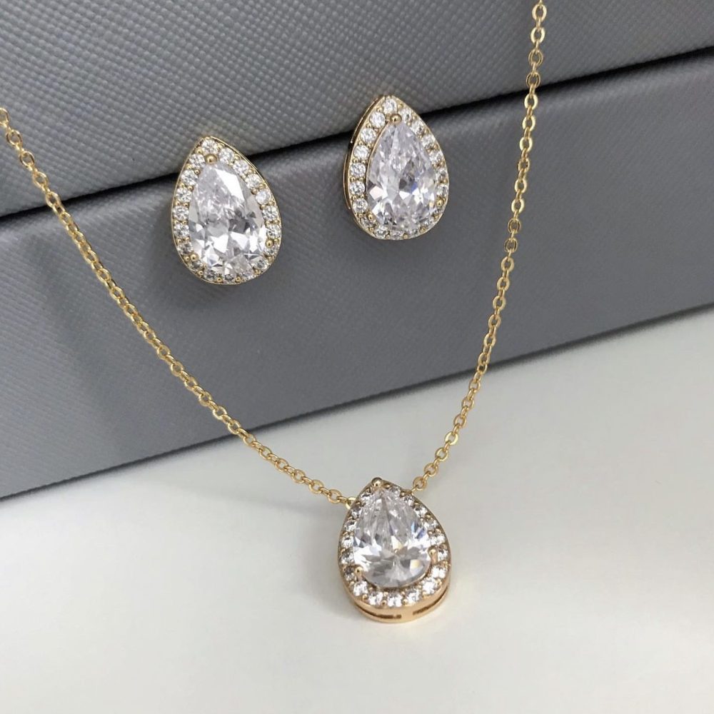 ”Tear drop gold” σετ. Αποτελείται από σκουλαρίκια και το ίδιο κολιέ του! - Image 8