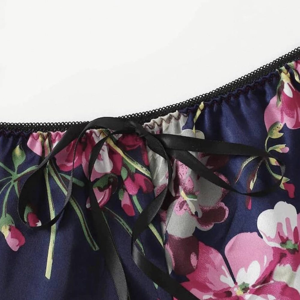 Μπλέ σατέν baby doll με φλοράλ μοτίβο - Image 2