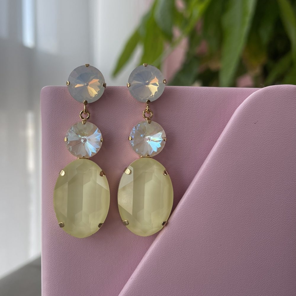 «Obsession” χειροποίητα σκουλαρίκια σε pastel αποχρώσεις του κίτρινου! Επιχρυσωμένα με κρύσταλλα Swarovski! - Image 5