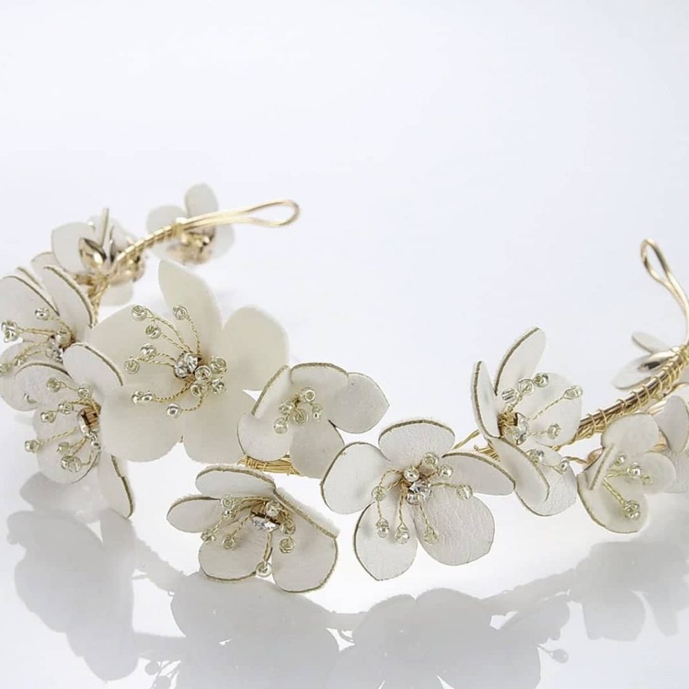 ''Marina'' handmade leather floral bridal Crown - Image 2