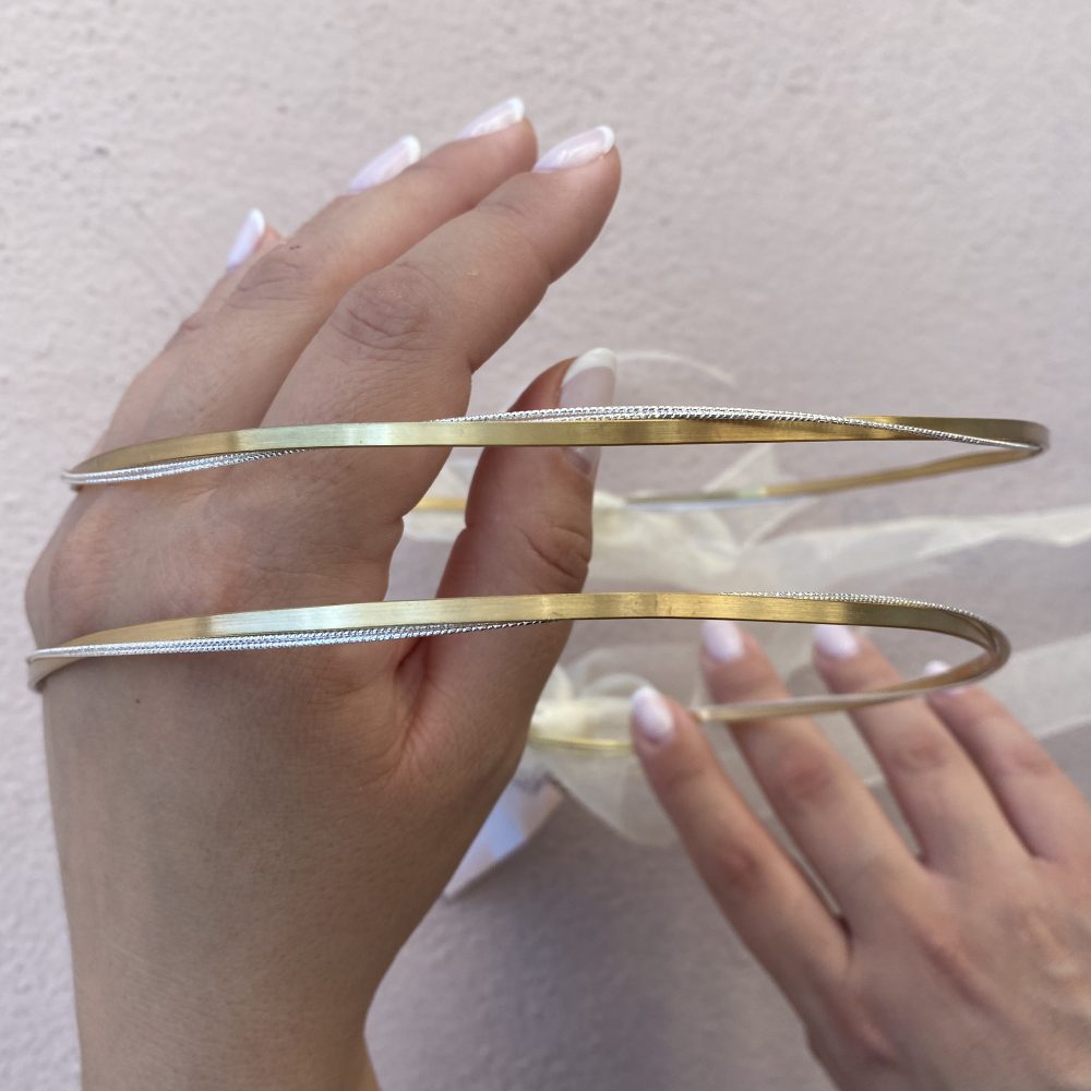 “Magnetic” πανέμορφα στέφανα. Χειροποίητα δίχρωμα, σε minimal γραμμή , χρυσό ματ με λαμπερή διακόσμηση! - Image 3