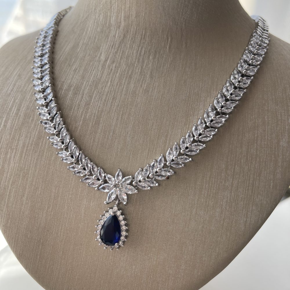 “Lion” σετ σκουλαρίκια με κολιέ! Με διάφανα & μπλε , λαμπερά ζιργκόν! - Image 3