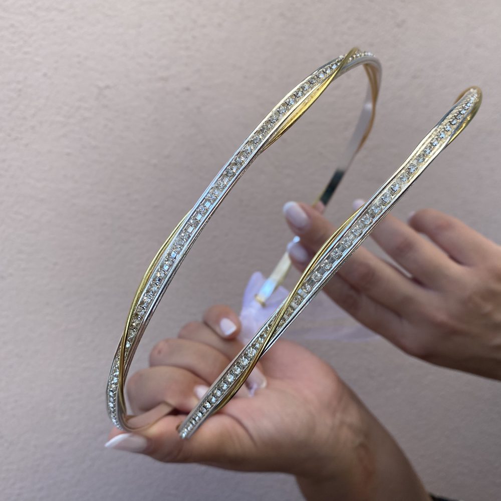 “Sun rays” επάργυρα στέφανα γάμου, δίχρωμα με κρυσταλλάκια! - Image 7