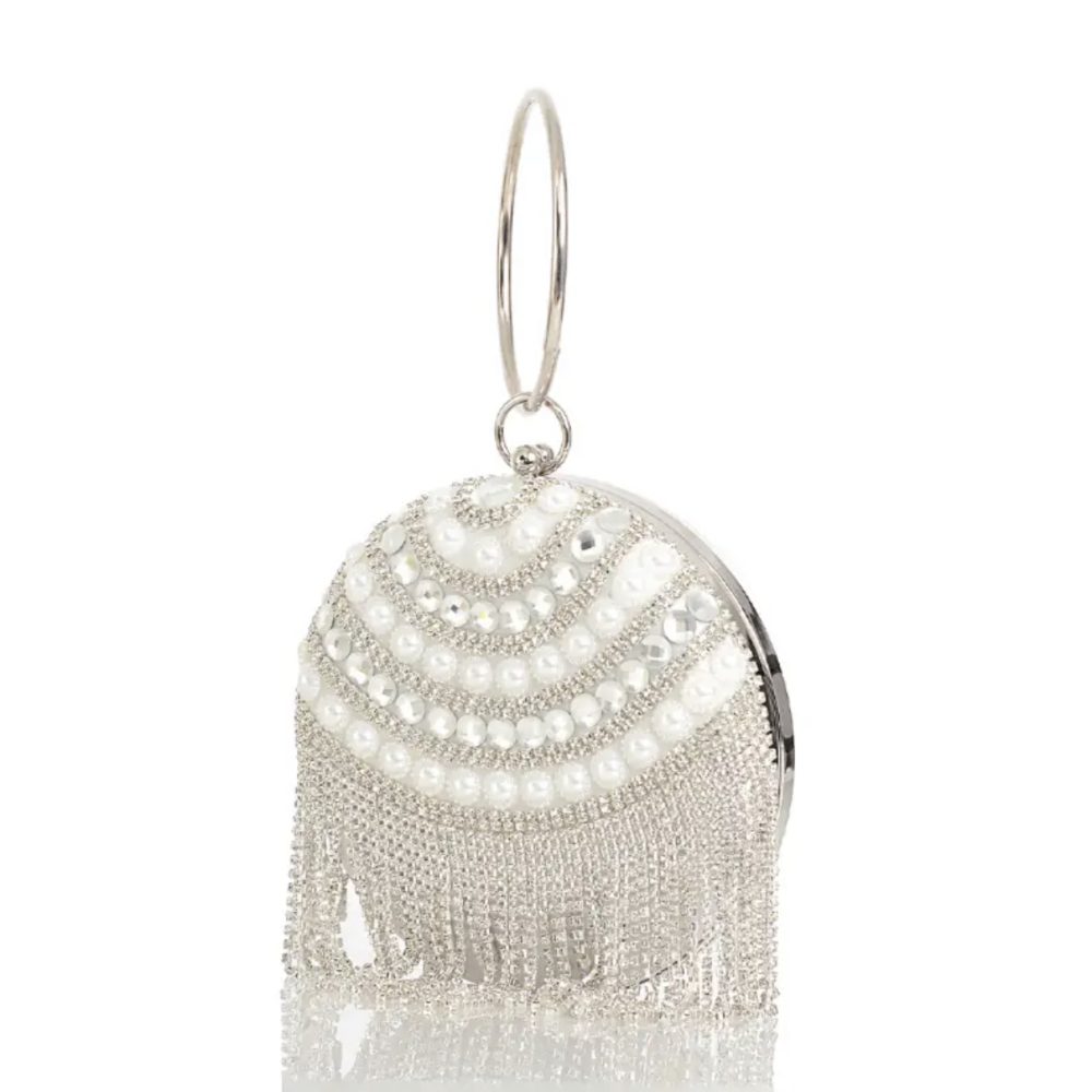Boho clutch bag with pearls and crystals! - Image 3