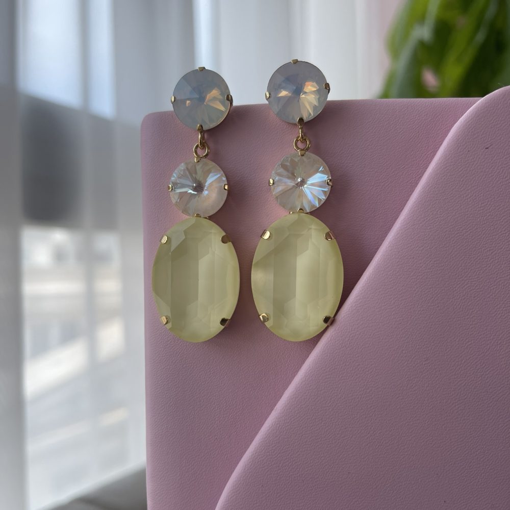 «Obsession” χειροποίητα σκουλαρίκια σε pastel αποχρώσεις του κίτρινου! Επιχρυσωμένα με κρύσταλλα Swarovski! - Image 4