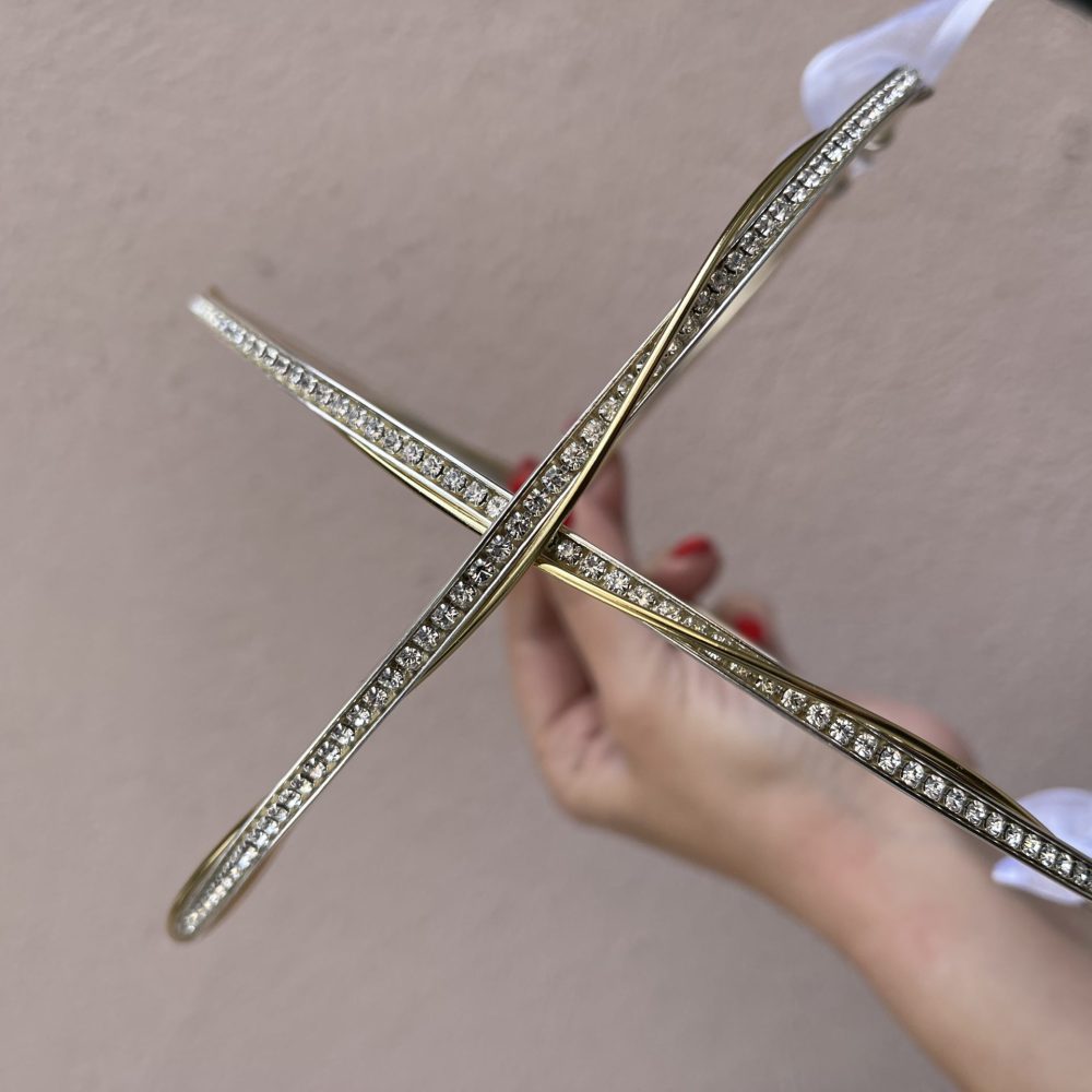 “Sun rays” επάργυρα στέφανα γάμου, δίχρωμα με κρυσταλλάκια! - Image 2