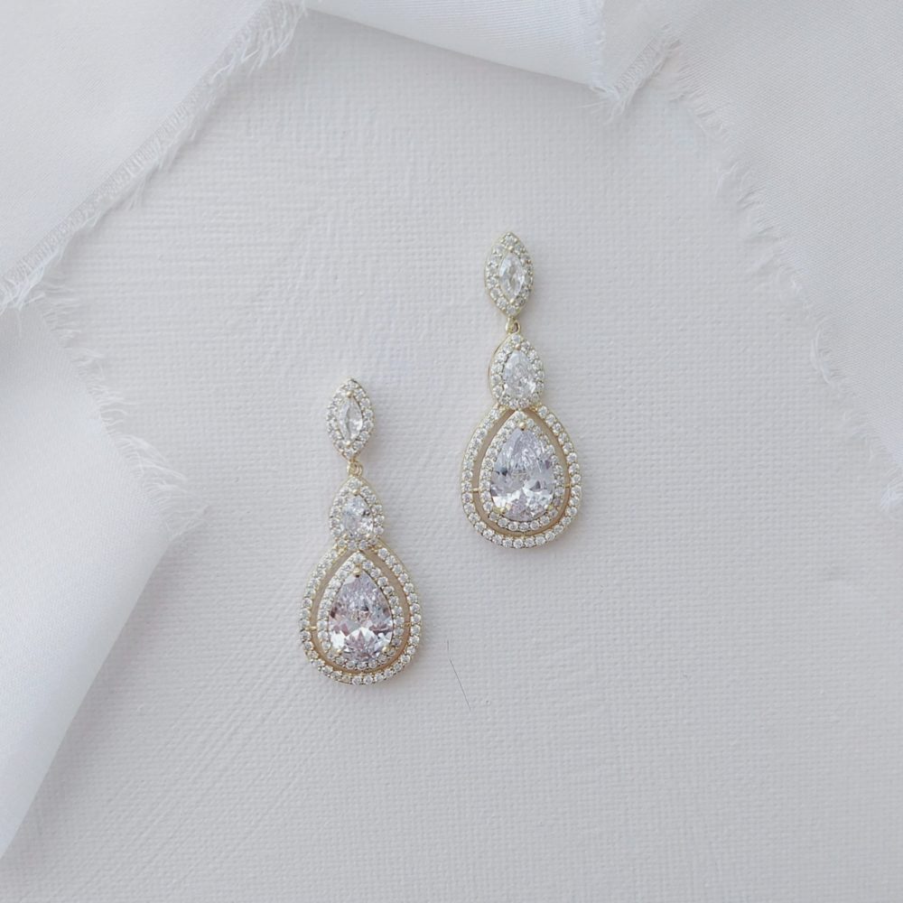 ”Dazzling” σε χρυσό! Νυφικά σκουλαρίκια σε υπέροχο κρεμαστό σχήμα δάκρυ! - Image 2