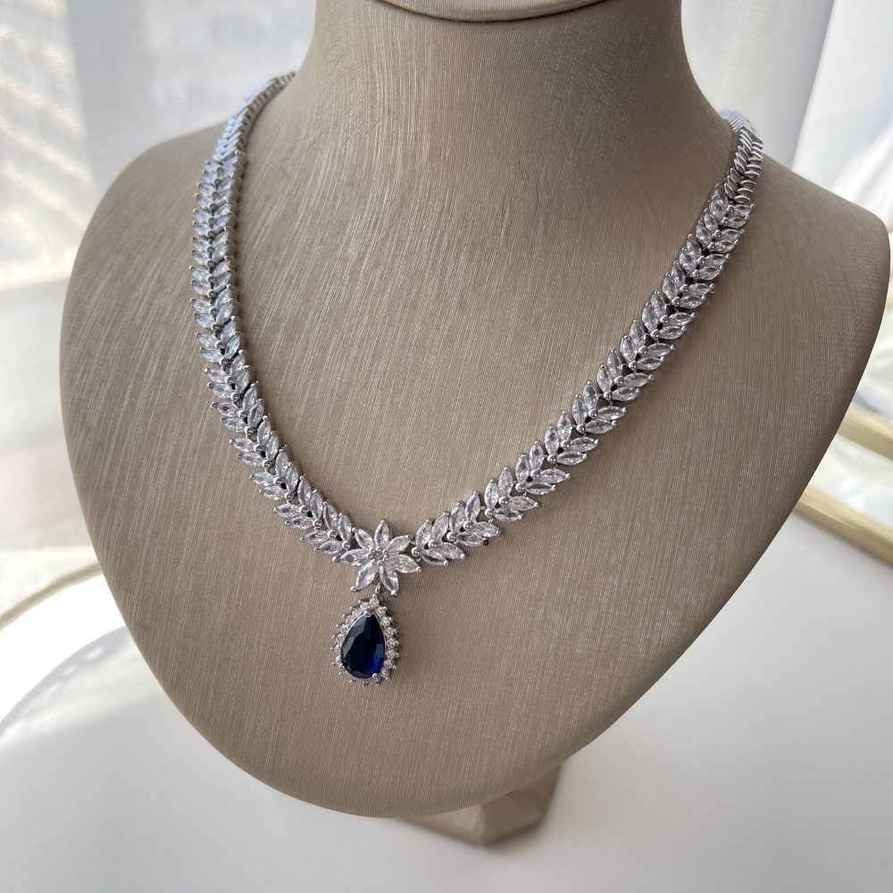 “Lion” σετ σκουλαρίκια με κολιέ! Με διάφανα & μπλε , λαμπερά ζιργκόν! - Image 4