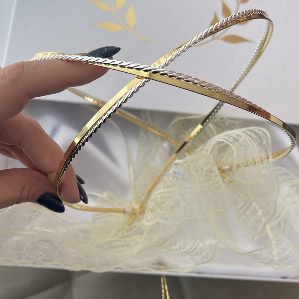 «Twin hearts» δίχρωμο ζευγάρι στέφανα, εξαιρετικής ποιότητας! Χειροποίητα , επάργυρα με design που ταιριάζει εύκολα με κάθε στυλ γάμου! - Image 4