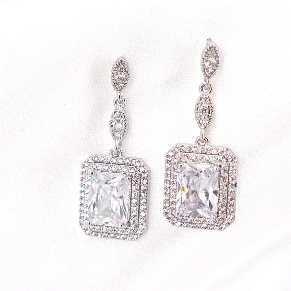 ''Gio'' ρομαντικά vintage σκουλαρίκια. Λευκόχρυσο με κρύσταλλα ζιργκόν. - Image 1