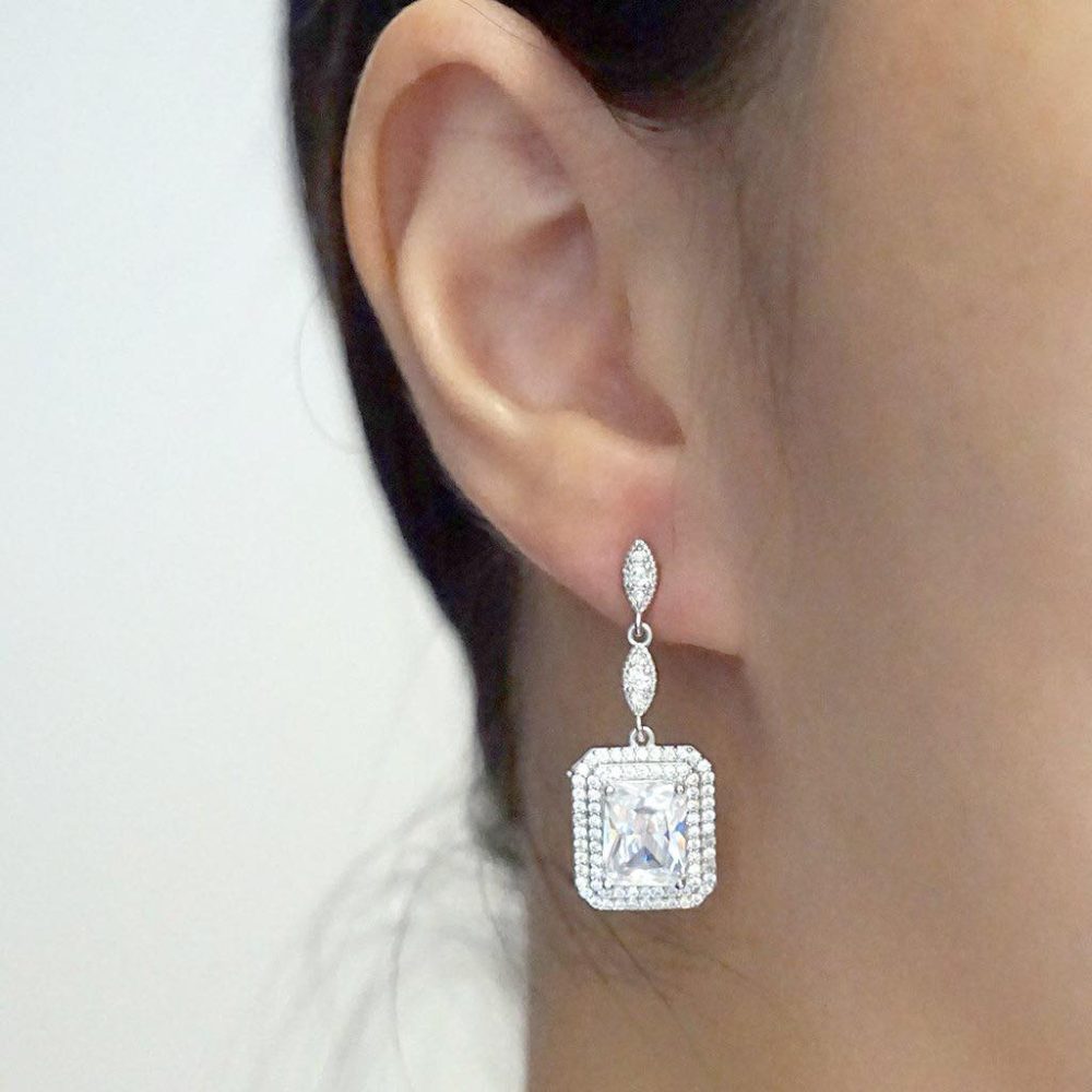 ''Gio'' ρομαντικά vintage σκουλαρίκια. Λευκόχρυσο με κρύσταλλα ζιργκόν. - Image 3