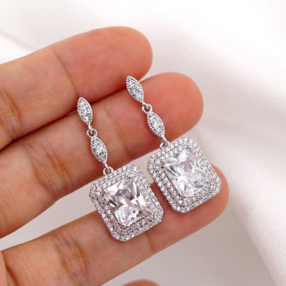 ''Gio'' ρομαντικά vintage σκουλαρίκια. Λευκόχρυσο με κρύσταλλα ζιργκόν. - Image 4