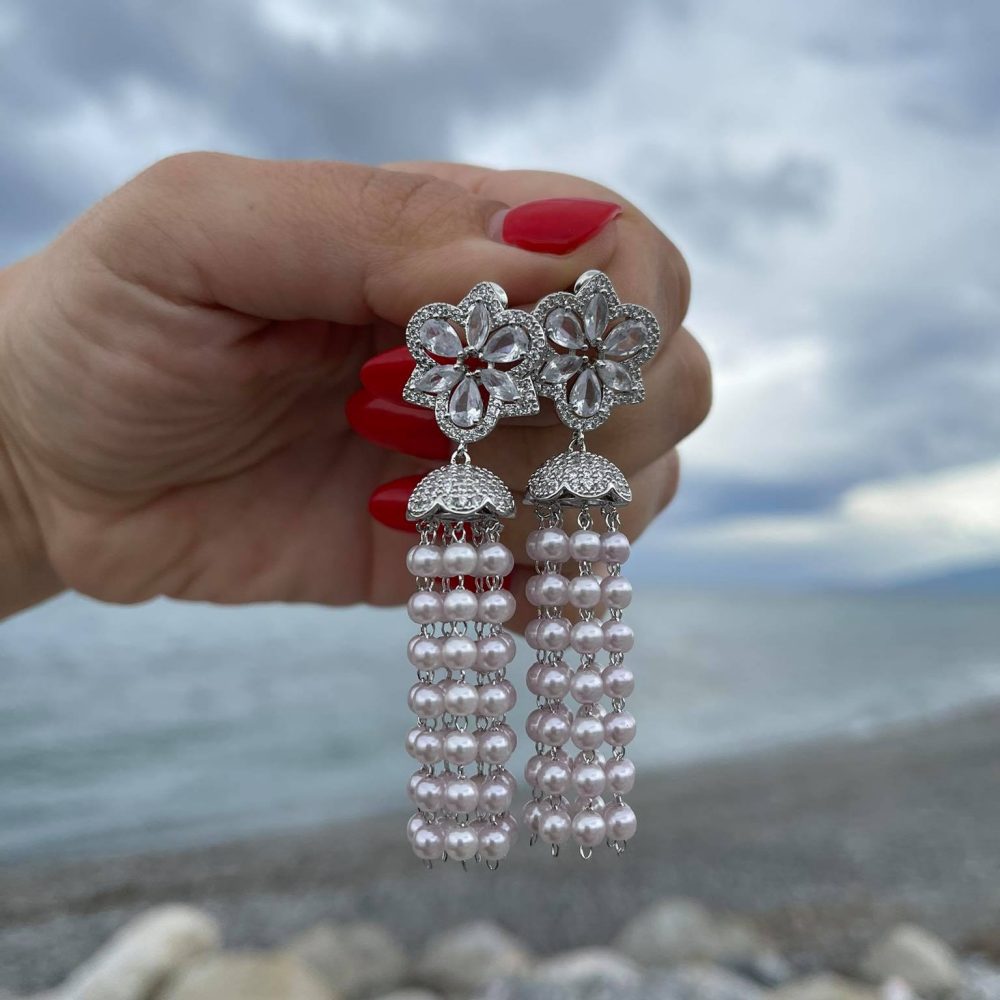 Mακρύ σκουλαρίκι με πέρλες και κρύσταλλα ζιρκόν! - Image 6