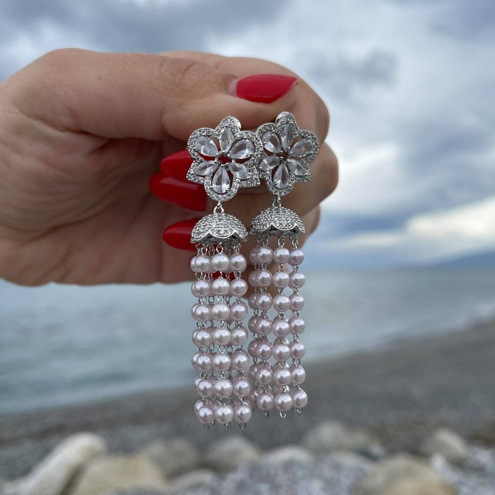 Mακρύ σκουλαρίκι με πέρλες και κρύσταλλα ζιρκόν! - Image 7