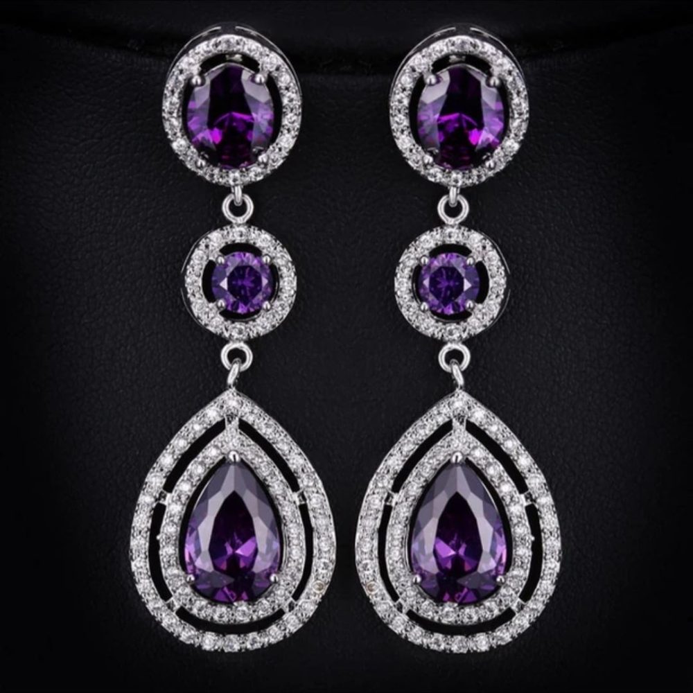 Μωβ κρεμαστά σκουλαρίκια με γνήσια κρύσταλλα zircon ! - Image 2