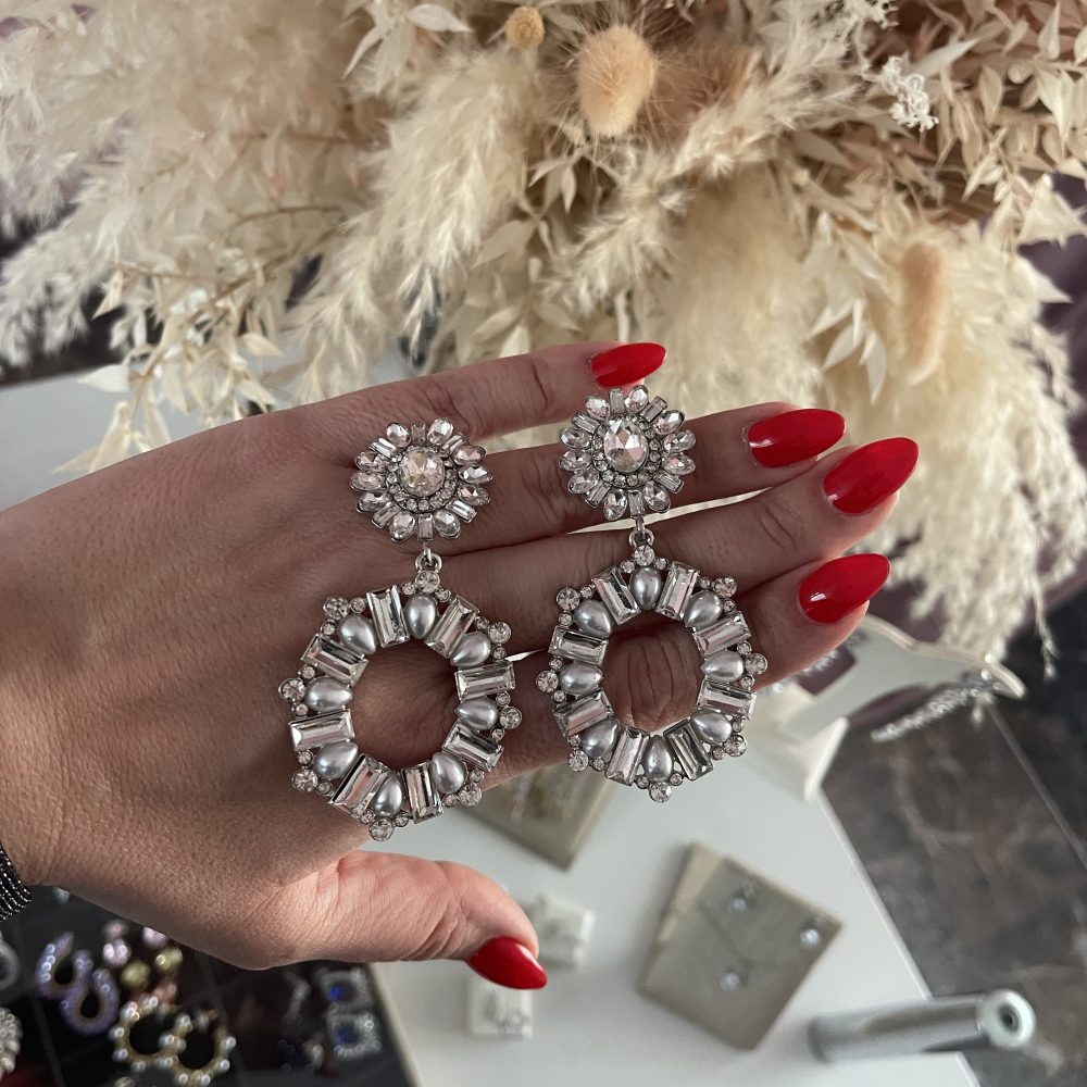 “Parallel” μεγάλα γεωμετρικά σκουλαρίκια! Στολισμένα με κρύσταλλα & πέρλες! - Image 2