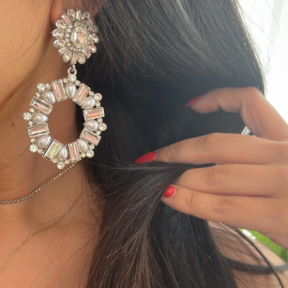 “Parallel” μεγάλα γεωμετρικά σκουλαρίκια! Στολισμένα με κρύσταλλα & πέρλες! - Image 3