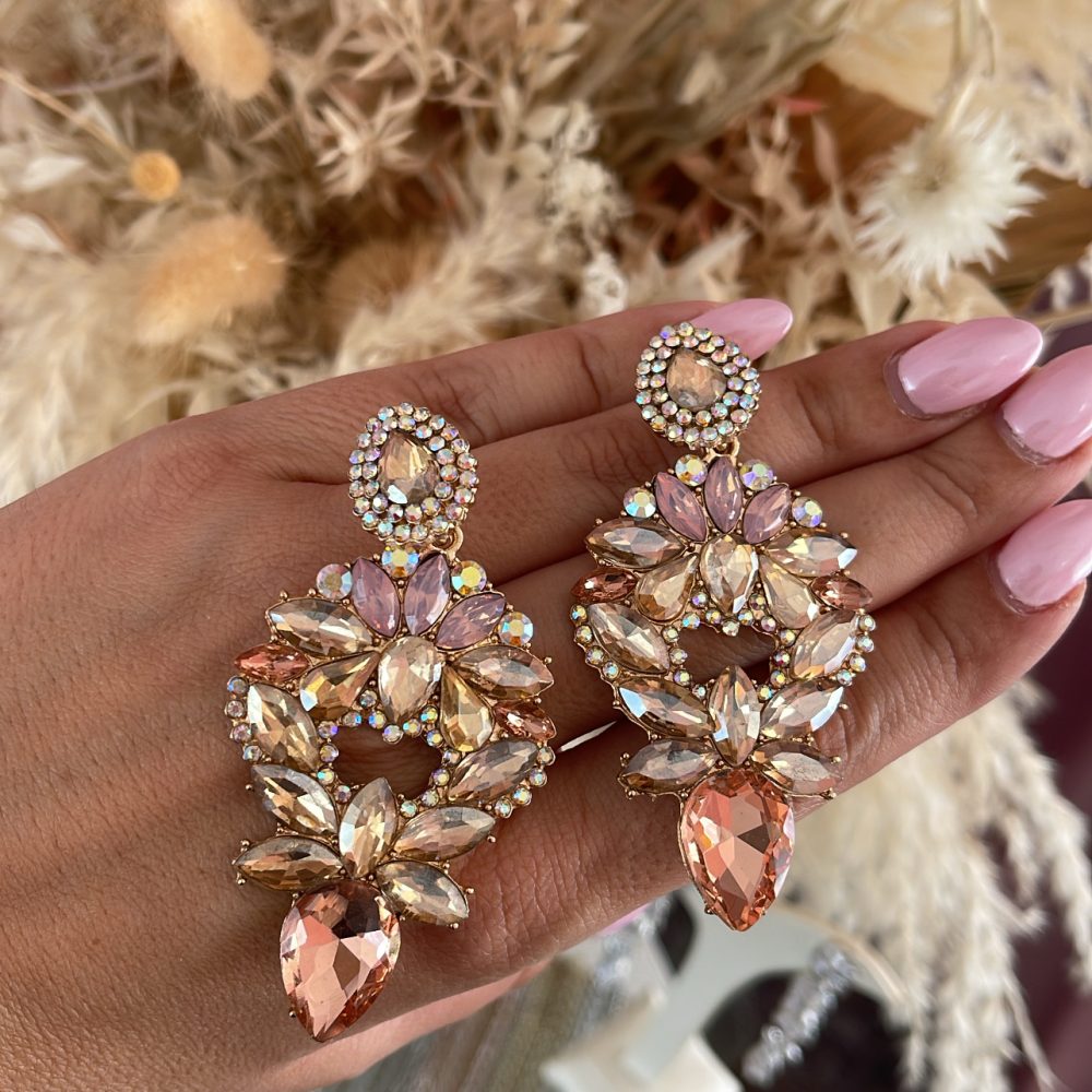 “Amber” oversized σκουλαρίκια με λαμπερά κρύσταλλα, σε nude αποχρώσεις ! - Image 3