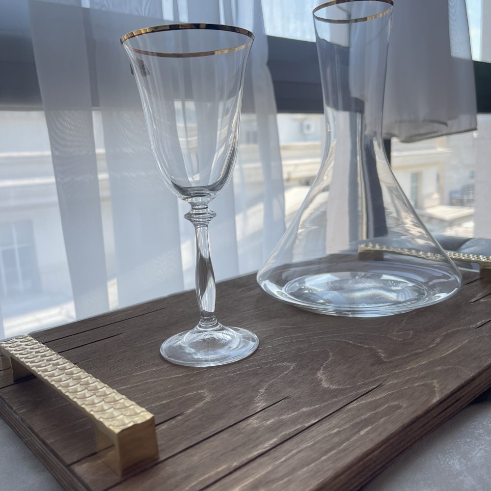 Boho chic σετ κρασιού 3τμχ.! Ξύλινος δίσκος και κρυστάλλινο σετ Βοημείας με χρυσές λεπτομέρειες! - Image 5