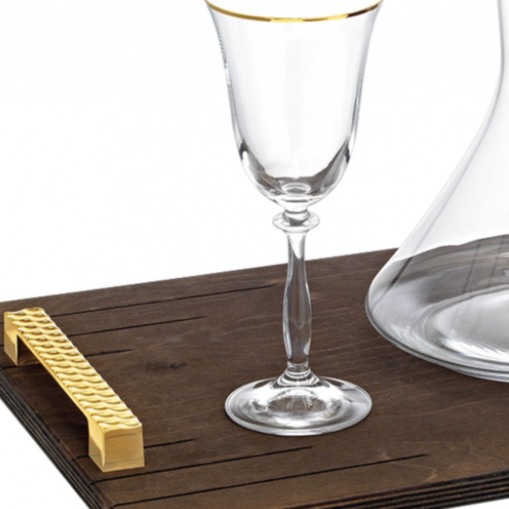 Boho chic σετ κρασιού 3τμχ.! Ξύλινος δίσκος και κρυστάλλινο σετ Βοημείας με χρυσές λεπτομέρειες! - Image 3