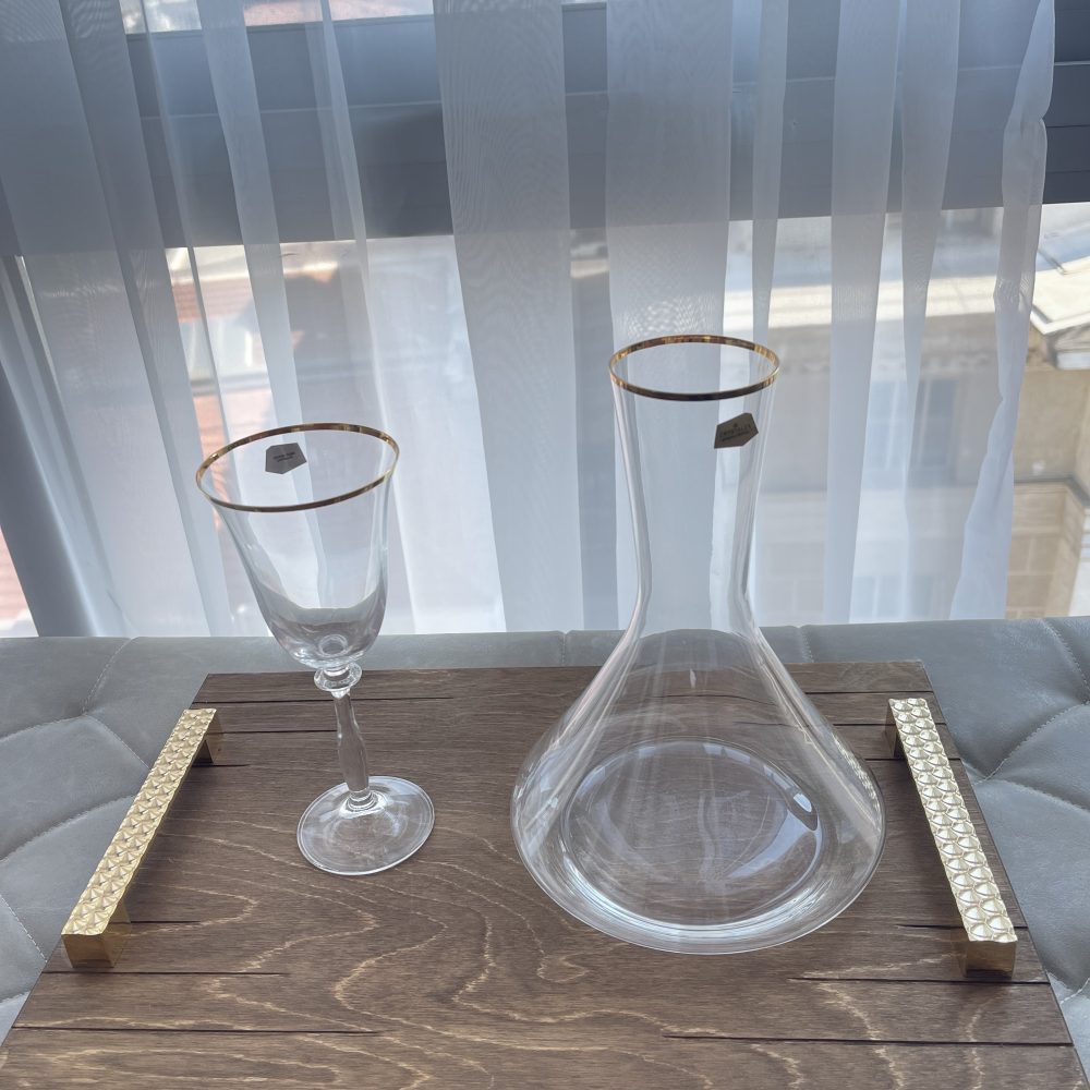 Boho chic σετ κρασιού 3τμχ.! Ξύλινος δίσκος και κρυστάλλινο σετ Βοημείας με χρυσές λεπτομέρειες! - Image 4