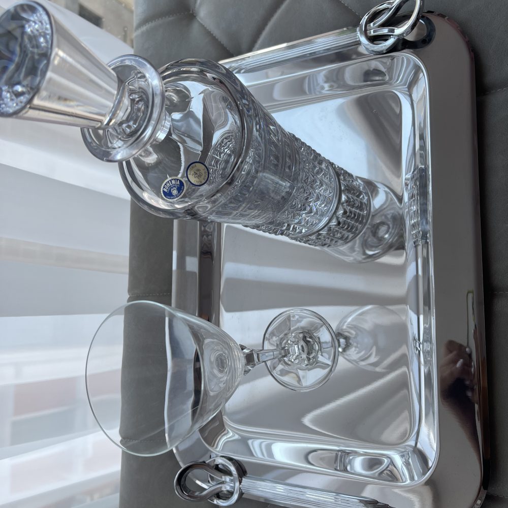 Σετ 3τμχ. με ανοξείδωτο αριστοκρατικό δίσκο & καράφα/ποτήρι απο κρύσταλλο Βοημείας! - Image 7