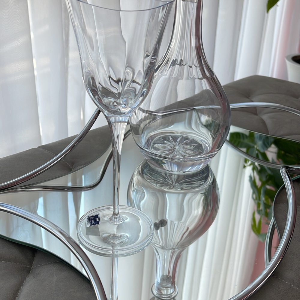 Πανέμορφο σετ κρασιού 3τμχ. Ασύμμετρος δίσκος με καμπύλες και κρυσταλλα κορυφαίας ποιότητας! - Image 3