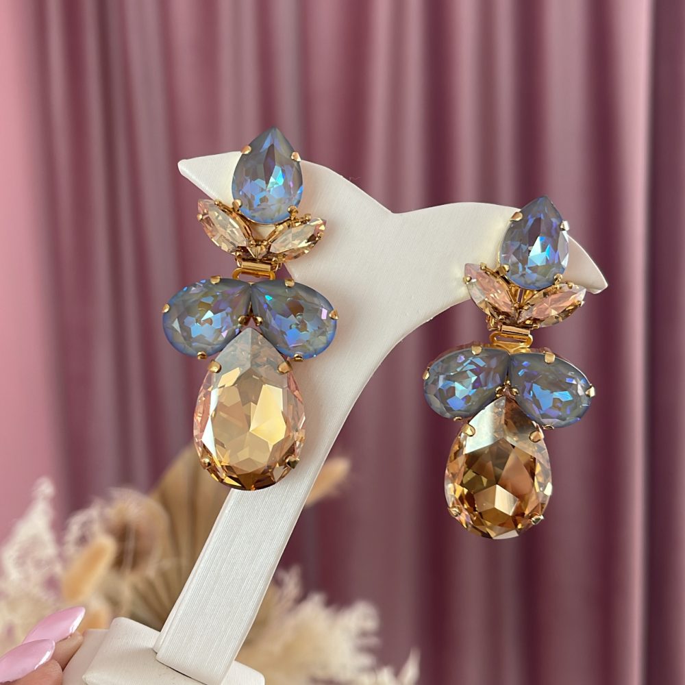 “Honey blue” πανέμορφα oversized σκουλαρίκια , με λαμπερά Swarovski σε γήινες αποχρώσεις! - Image 3