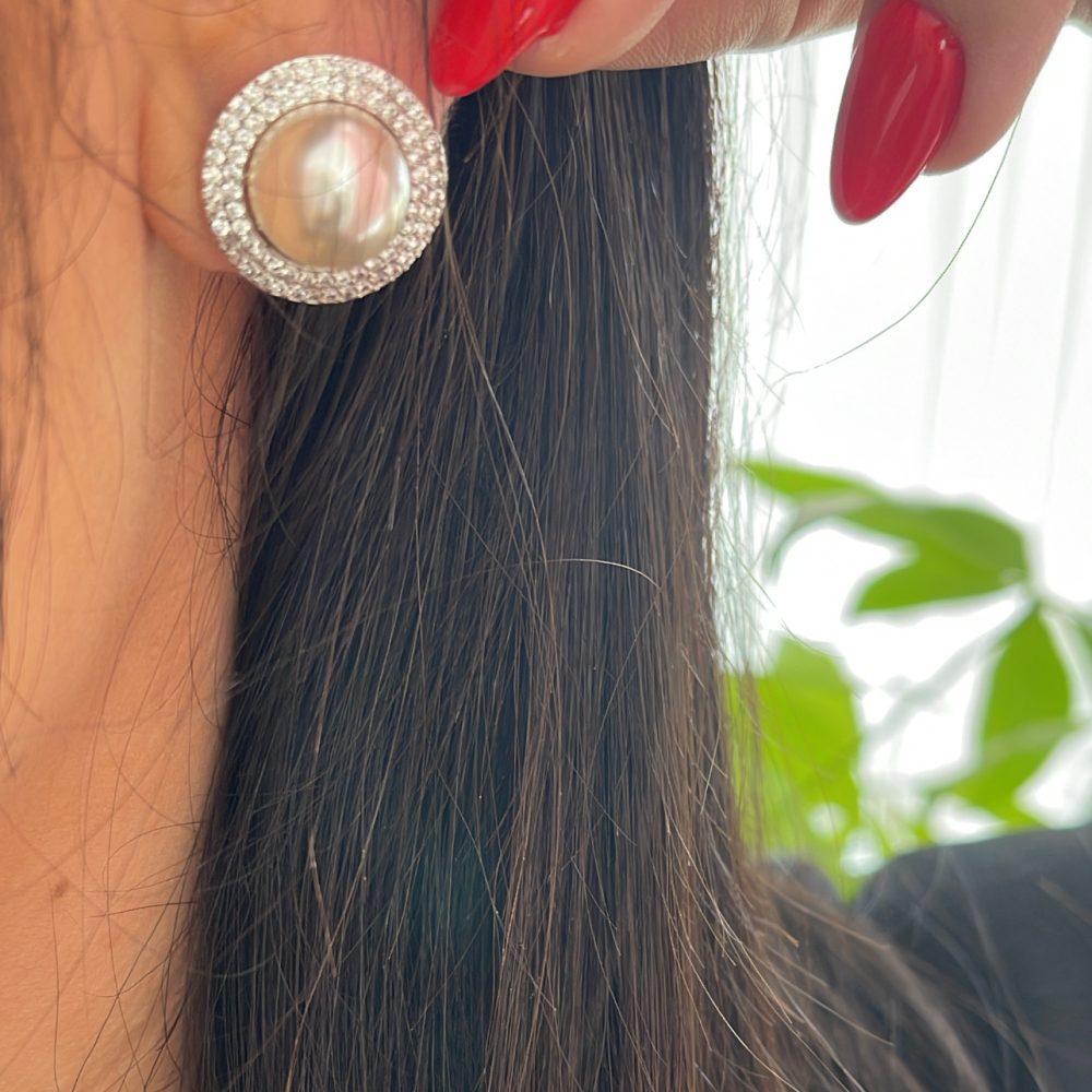 «Ricks» όμορφα σκουλαρίκια με μεγάλη κεντρική πέρλα & στεφάνι από ζιργκόν! - Image 6