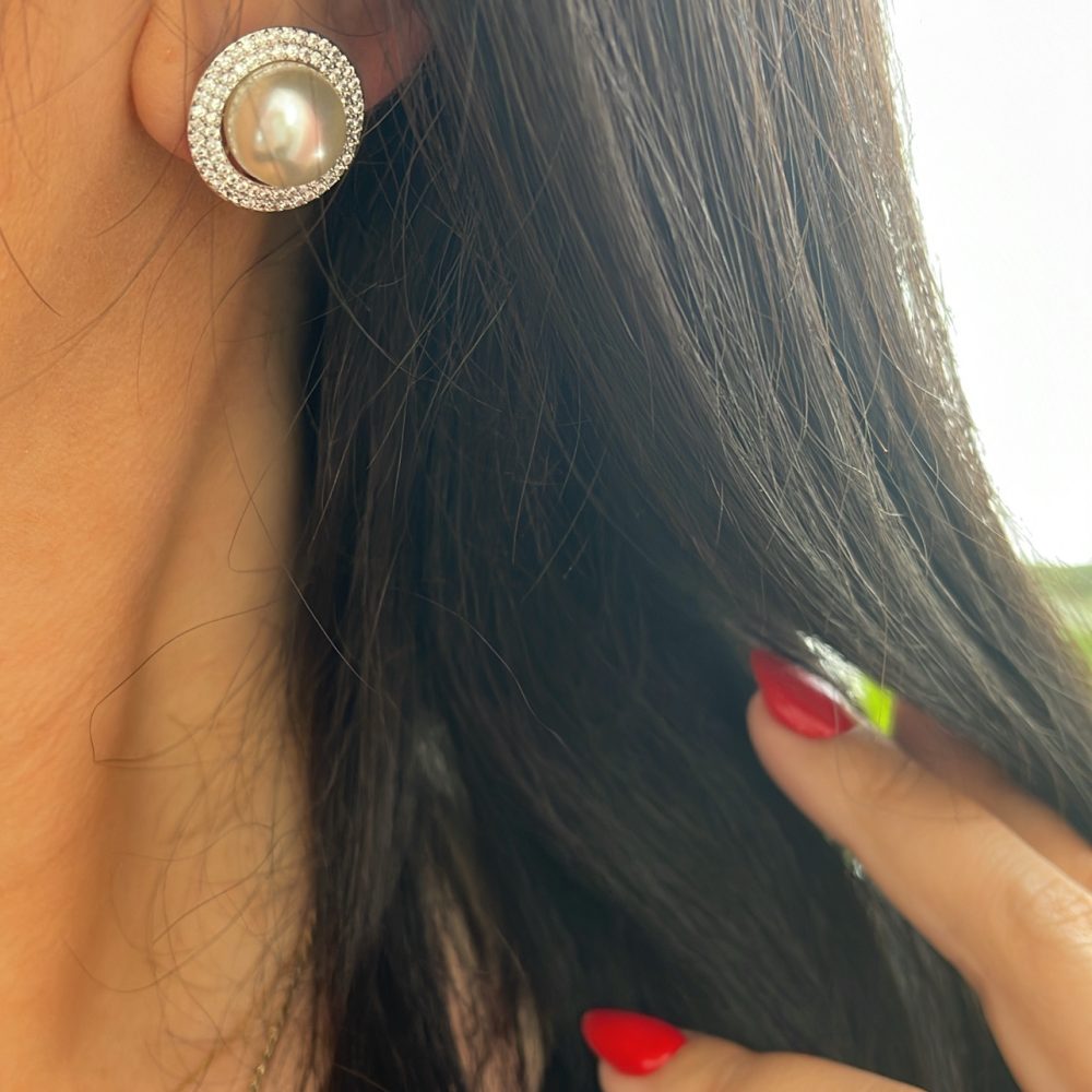 «Ricks» όμορφα σκουλαρίκια με μεγάλη κεντρική πέρλα & στεφάνι από ζιργκόν! - Image 4