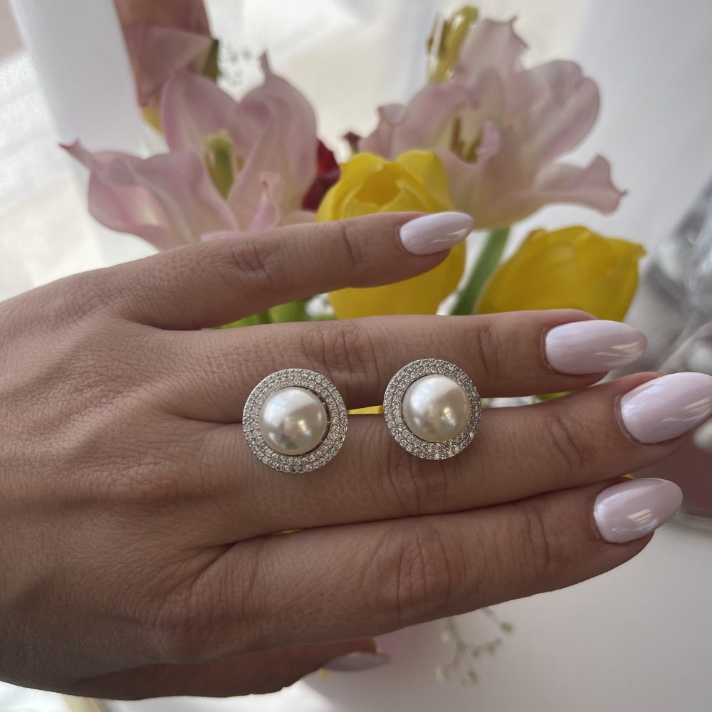 «Ricks» όμορφα σκουλαρίκια με μεγάλη κεντρική πέρλα & στεφάνι από ζιργκόν! - Image 3