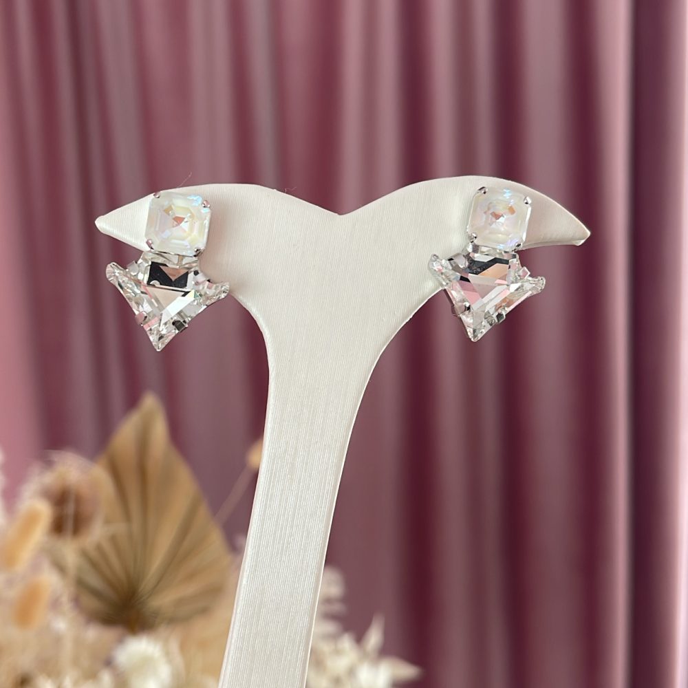 “Pop Art” εκκεντρικά σκουλαρίκια , με Swarovski σε αποχρώσεις του λευκού! - Image 3