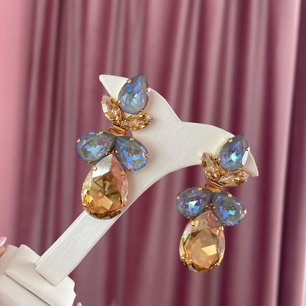 “Honey blue” πανέμορφα oversized σκουλαρίκια , με λαμπερά Swarovski σε γήινες αποχρώσεις! - Image 2