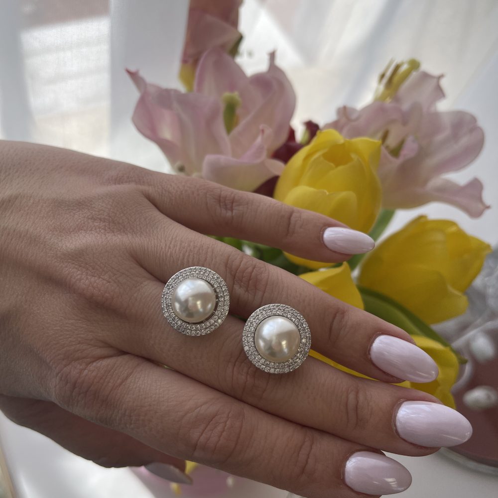 «Ricks» όμορφα σκουλαρίκια με μεγάλη κεντρική πέρλα & στεφάνι από ζιργκόν! - Image 5
