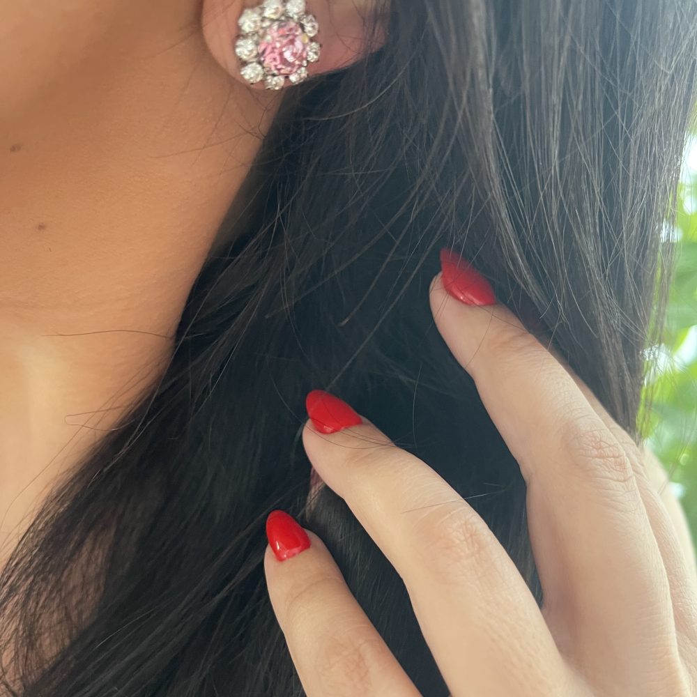 “Pinkie” ροζέτες, με κεντρικό κρύσταλλο Swarovski σε baby pink απόχρωση! - Image 4