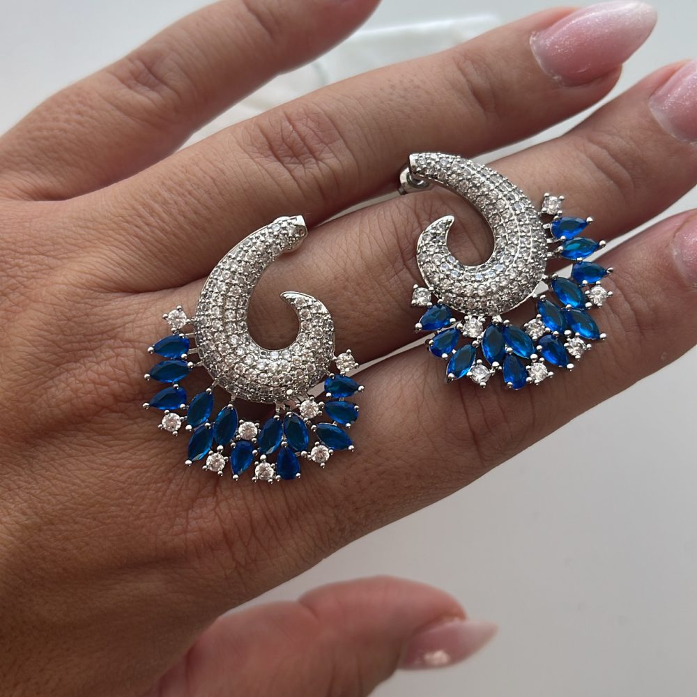 “Mermaid” υπέροχα statement σκουλαρίκια, με λαμπερά ζιργκόν σε μπλέ & διάφανες αποχρώσεις! - Image 2