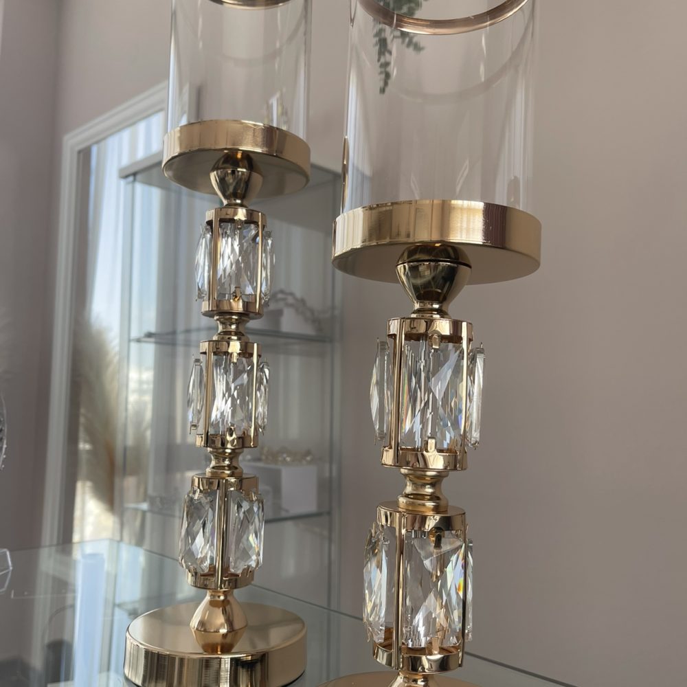 Λαμπάδες γάμου κηροπήγιο σετ σε χρυσό χρώμα με γυαλί στο επάνω μέρος! - Image 2