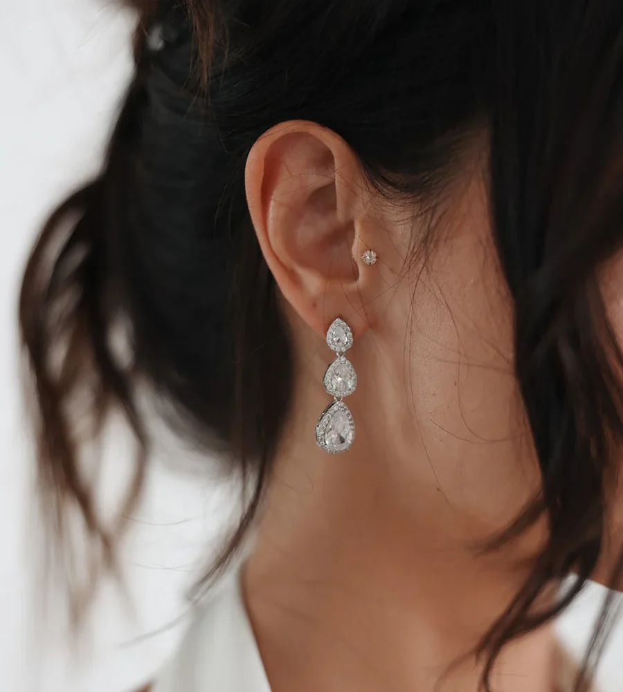 “Zozefin” σκουλαρίκια μεσαίου μήκους , με λαμπερά ζιργκόν κορυφαίας ποιότητας! - Image 1