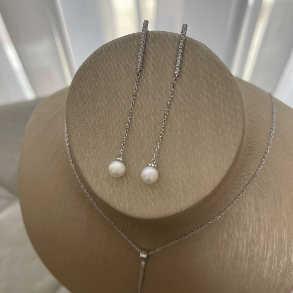 “Longines” σετ απο ασήμι 925• σε λιτές γραμμές , με μαργαριταράκια! - Image 2