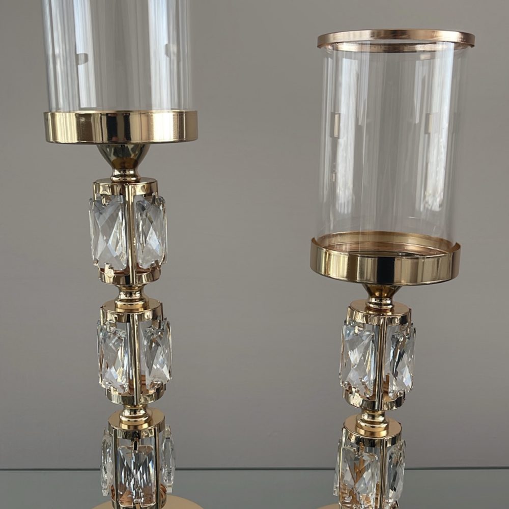 Λαμπάδες γάμου κηροπήγιο σετ σε χρυσό χρώμα με γυαλί στο επάνω μέρος! - Image 4