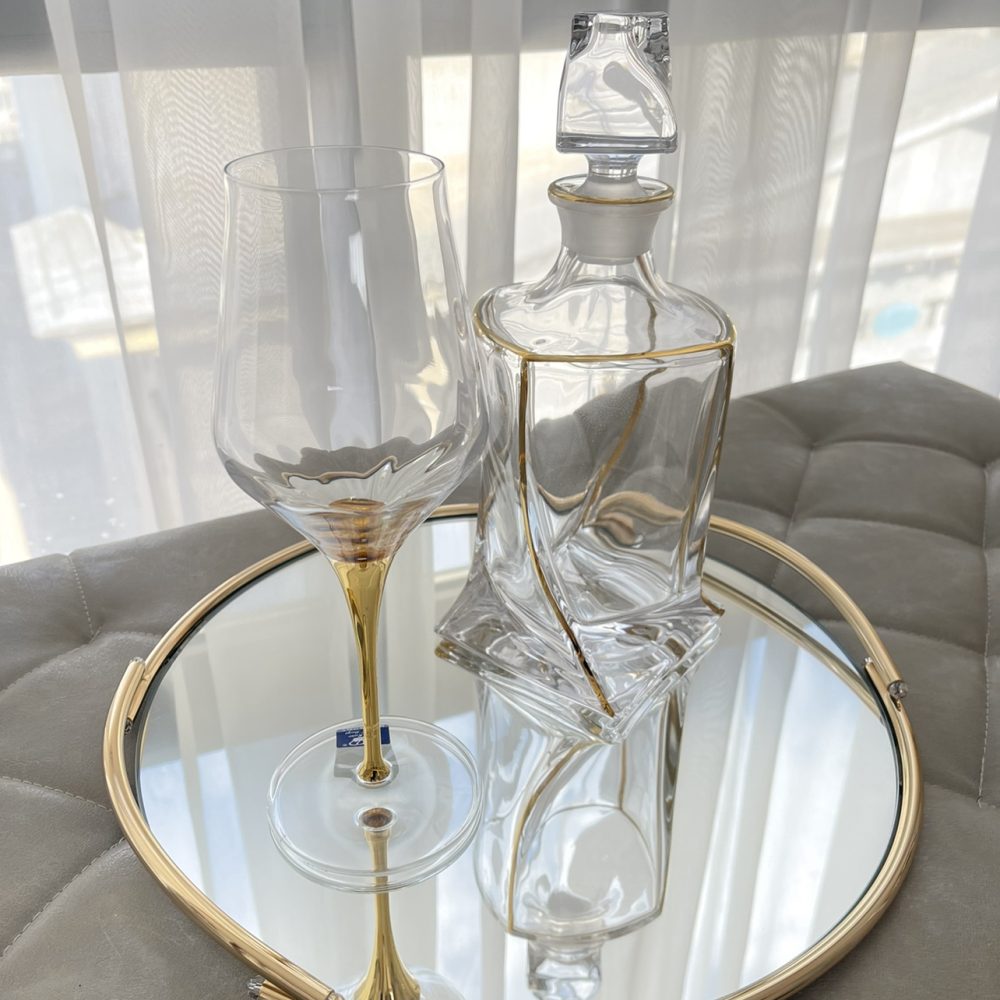 Κρυστάλλινο σετ “Rounds” σε χρυσό, με ανοξείδωτο δίσκο με καθρέφτη! - Image 5