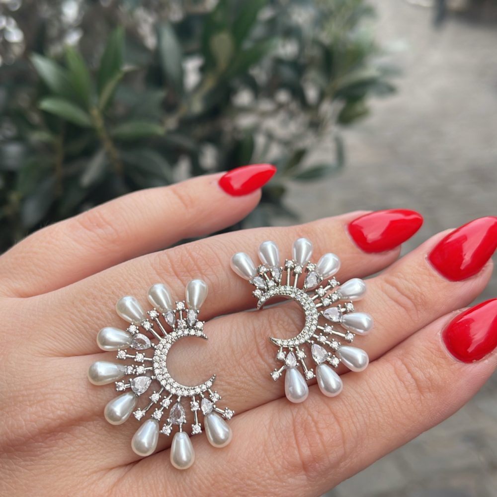 “Anemoni” εκκεντρικά σκουλαρίκια , επιπλατινομένα με λαμπερά ζιργκον & περλες! - Image 2