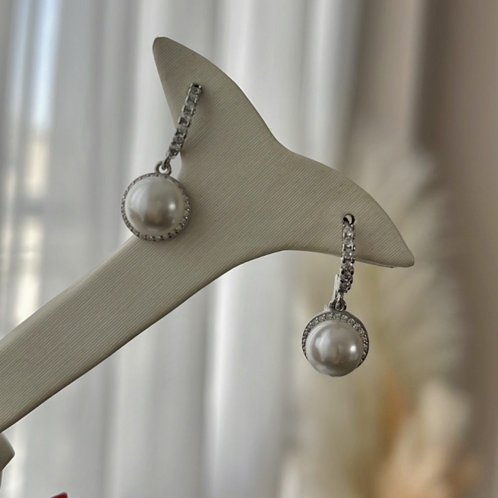 “Alpaka” Ασημένια 925 σκουλαρίκια κρεμαστά με μαργαριτάρι! - Image 2