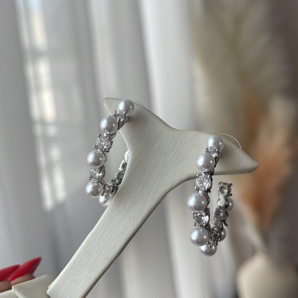 “Joya” κρικάκια faux bijou με κρύσταλλα & πέρλες! - Image 3
