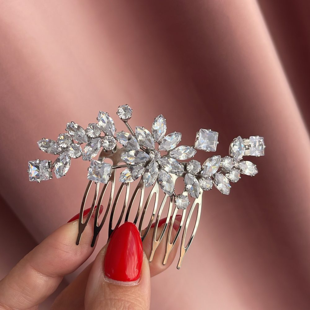«Pierre» ασημί χτενάκι με διάφανα λαμπερά κρύσταλλα! - Image 1