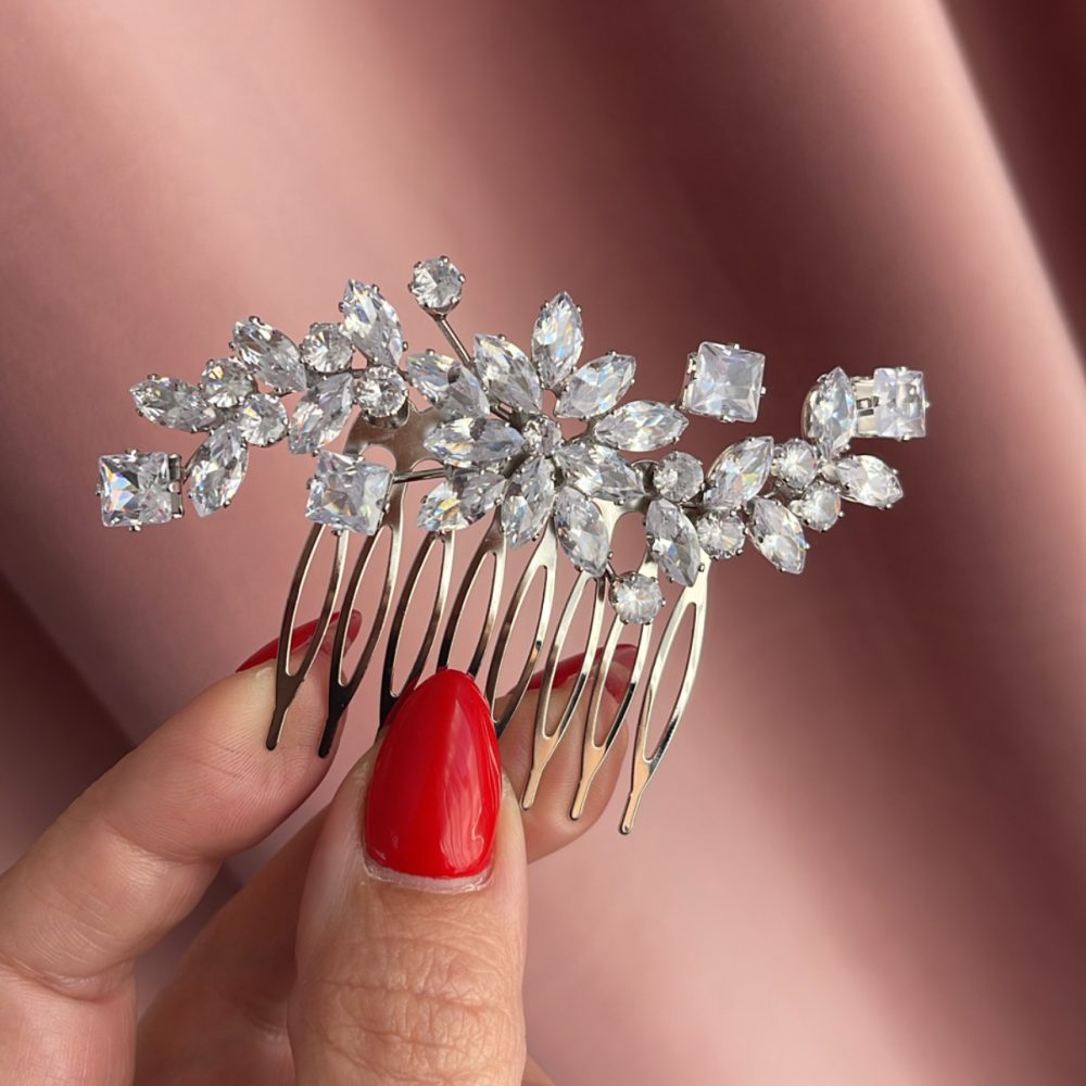 «Pierre» ασημί χτενάκι με διάφανα λαμπερά κρύσταλλα! - Image 2